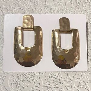 Large Vintage 80's Gold-toned, Hammered-finish U-shaped Drop Statement Earrings